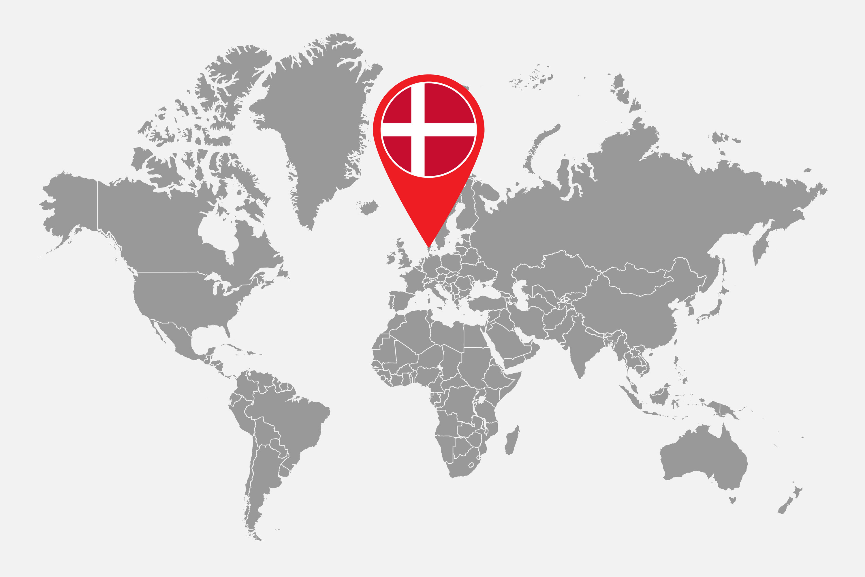 A world map with Denmark indicated