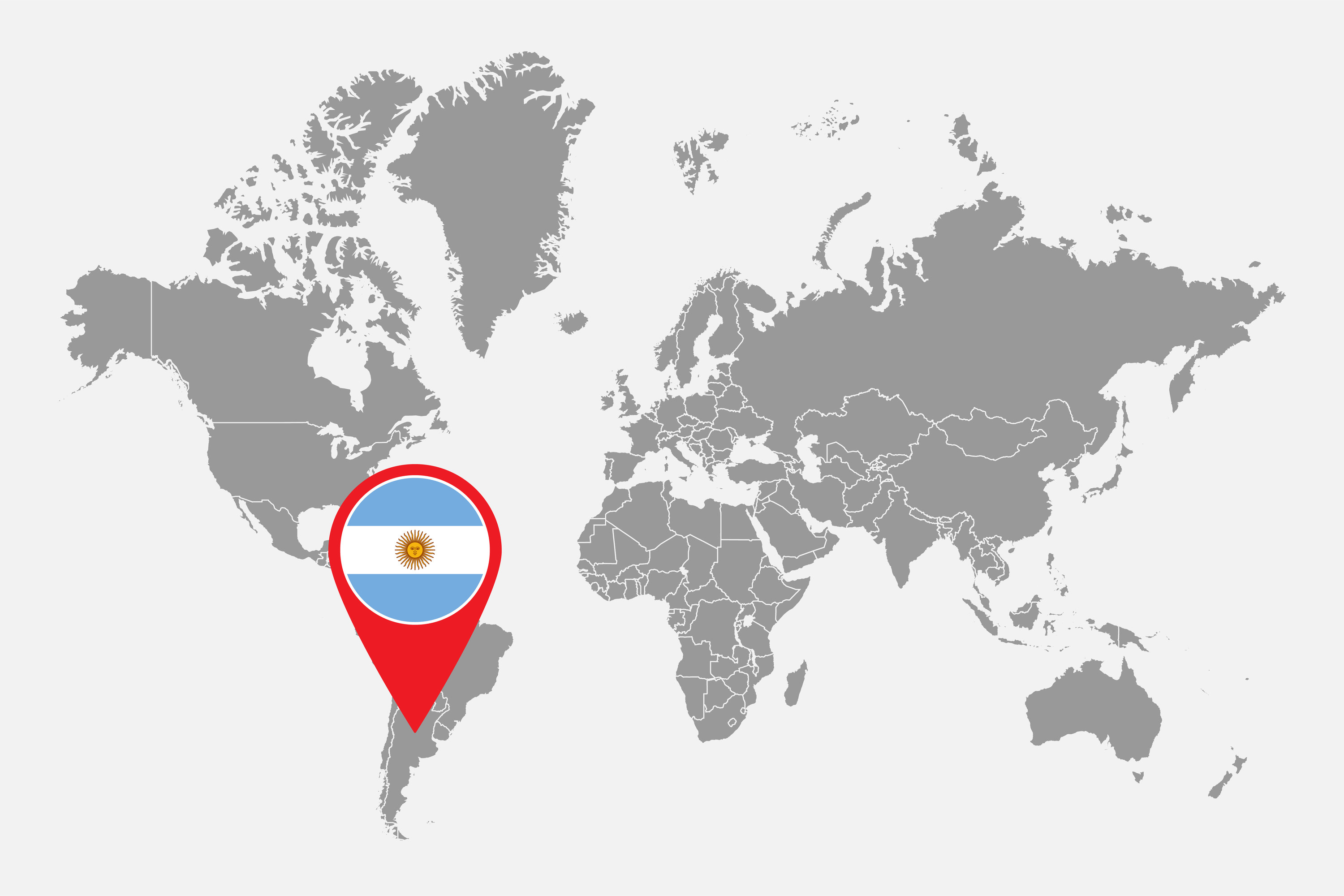A world map with Argentina indicated