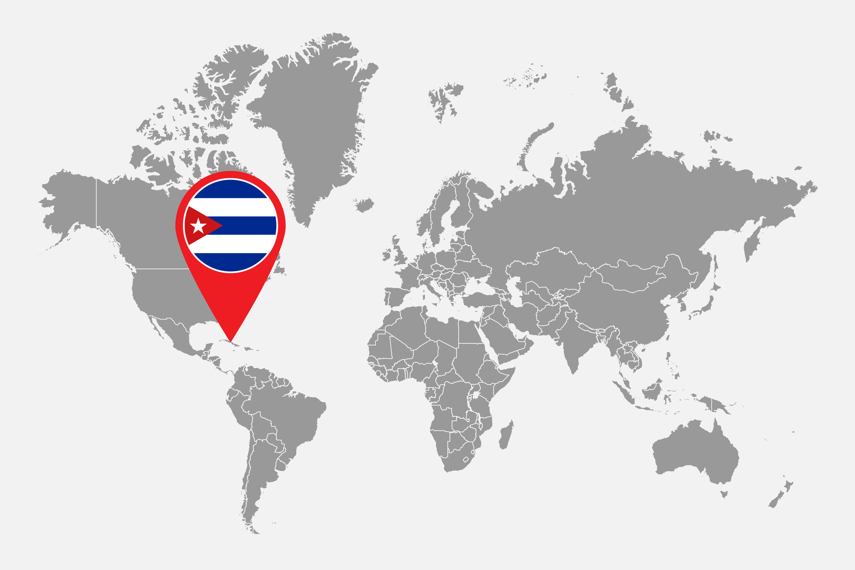 A world map with Cuba indicated