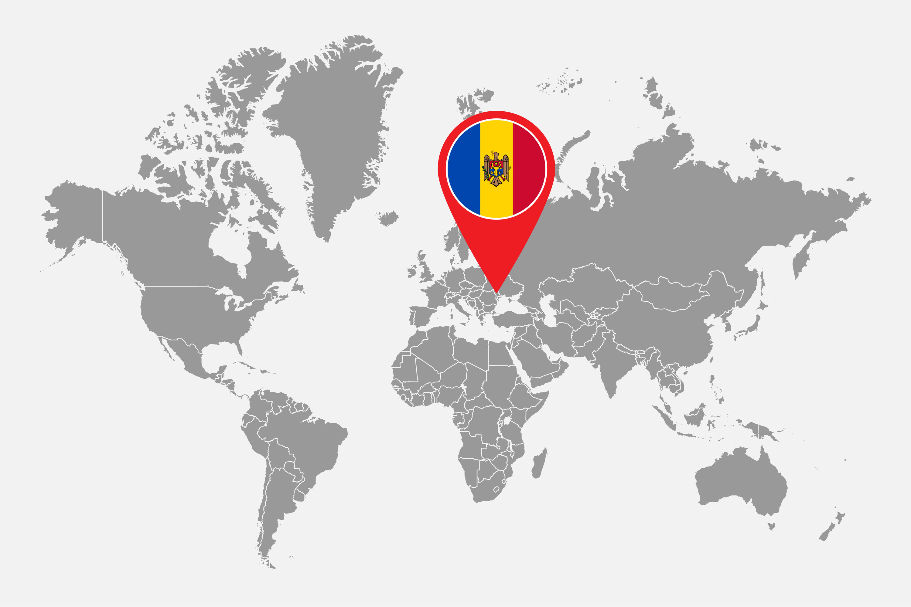 A world map with the Republic of Moldova indicated