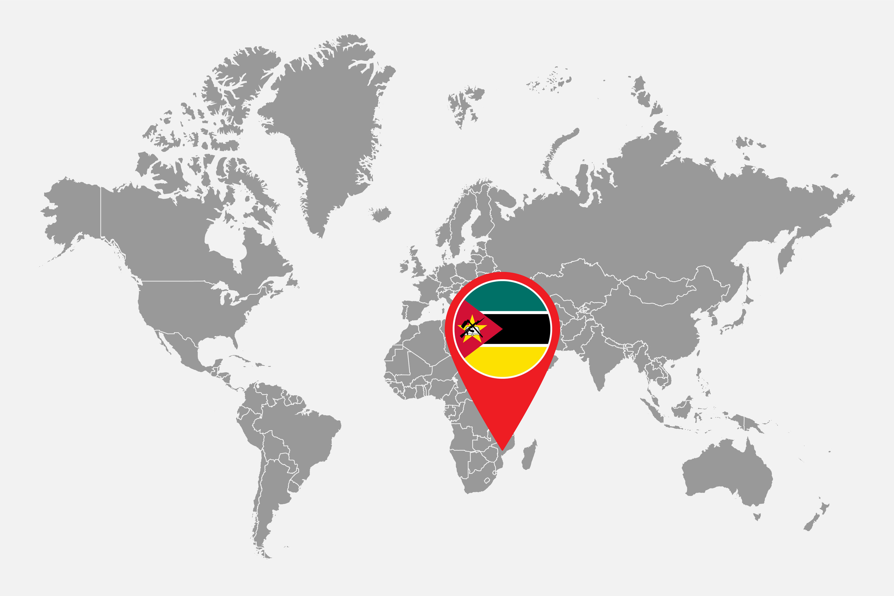 A world map with Mozambique indicated