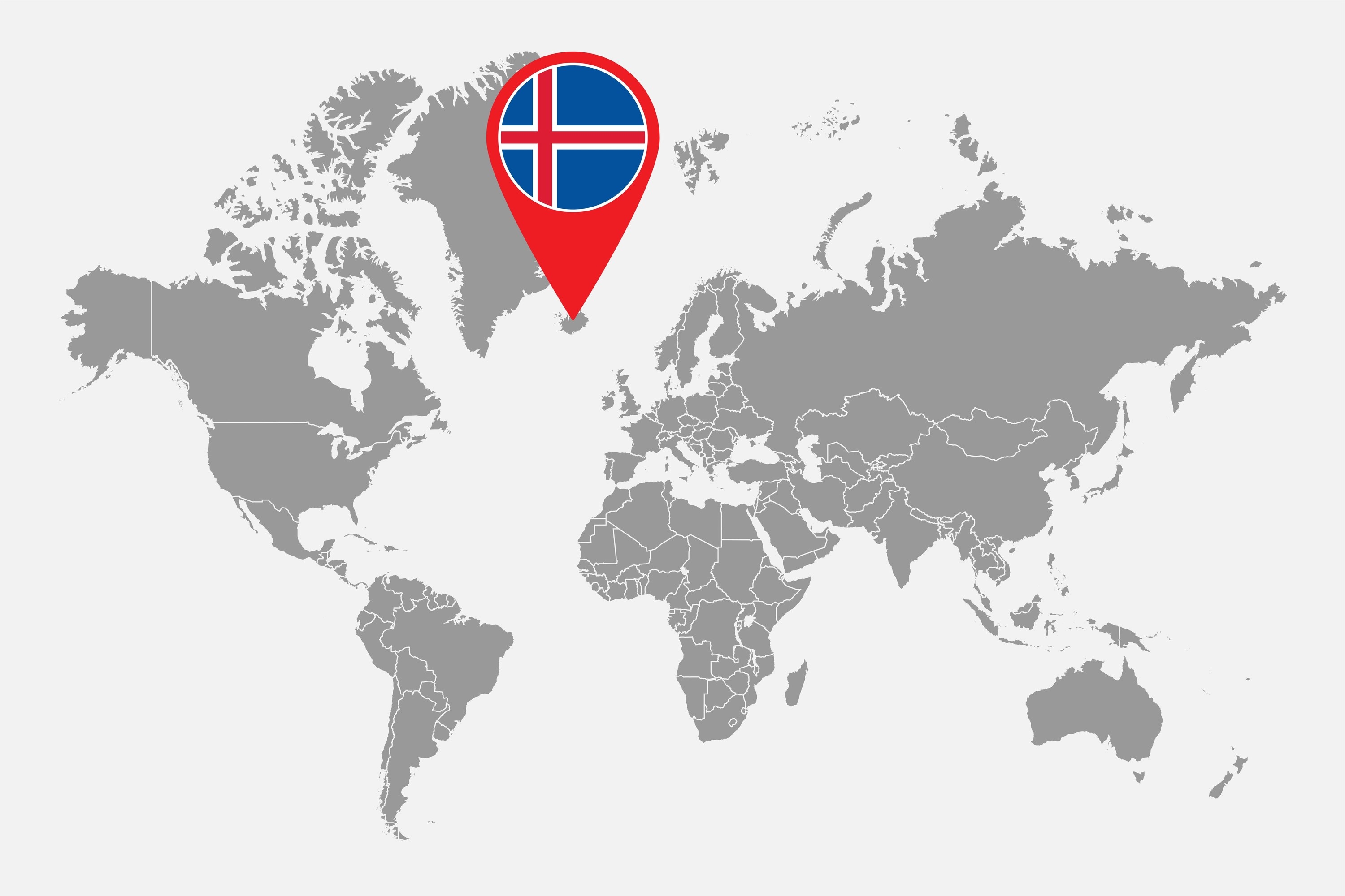 A world map with Iceland indicated