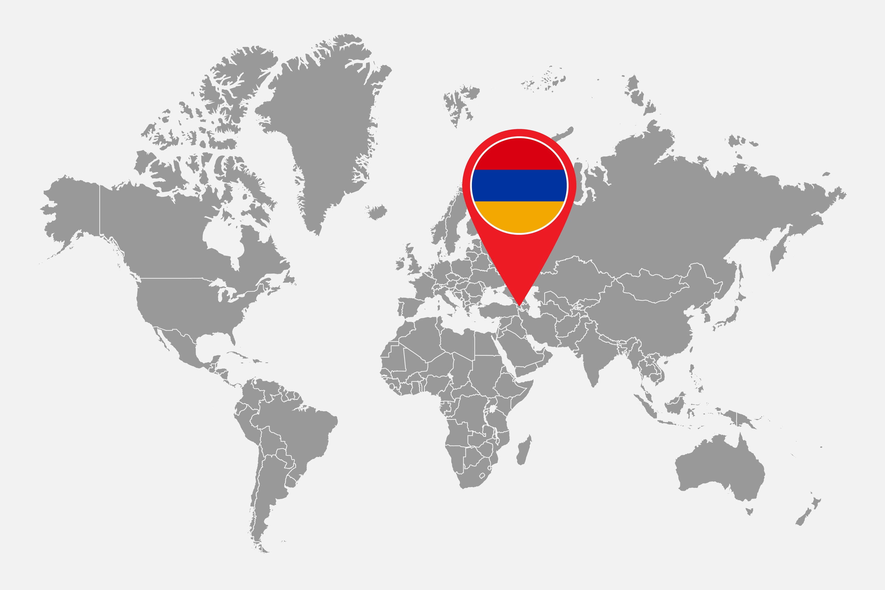 A world map with Armenia indicated