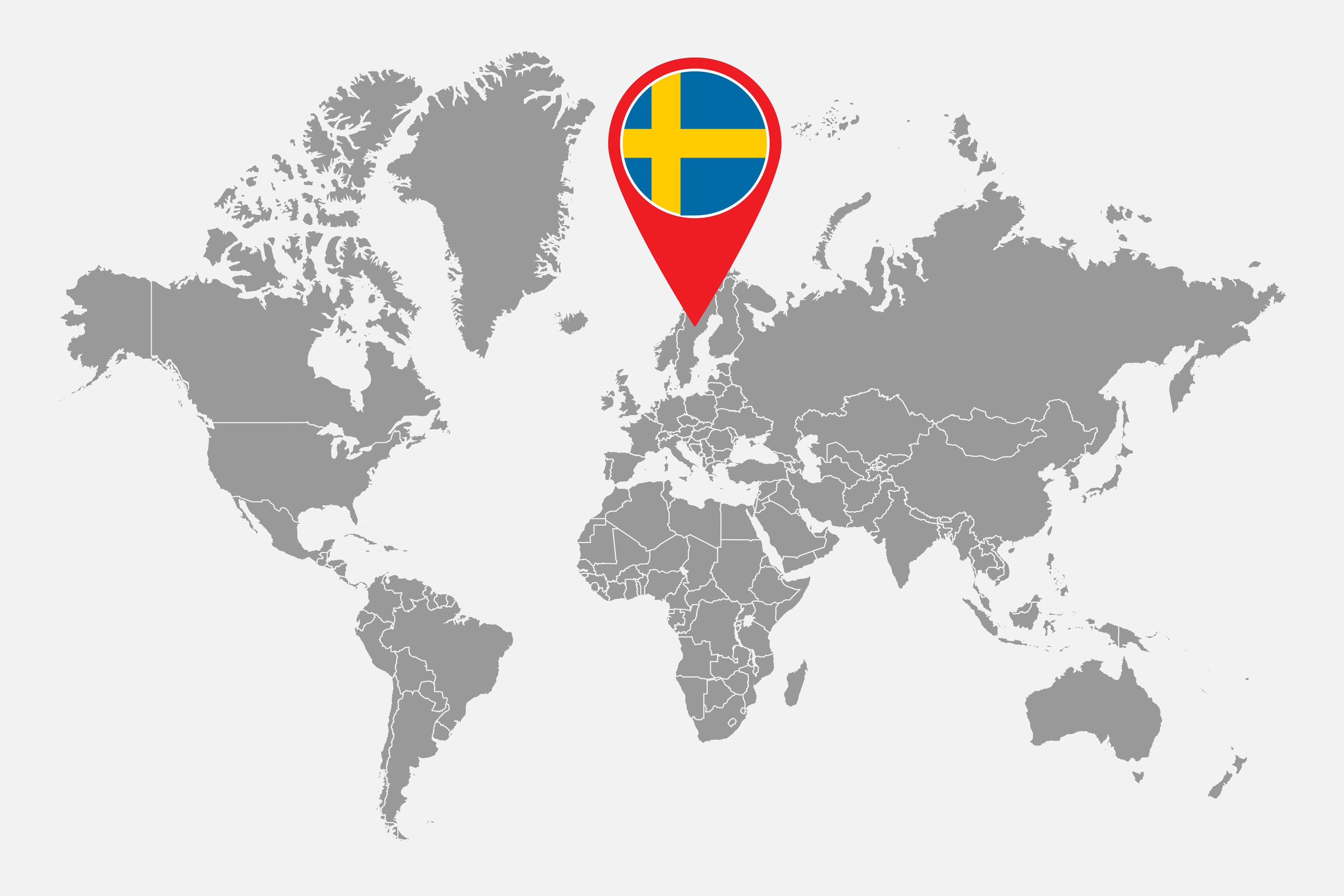 A world map with Sweden indicated