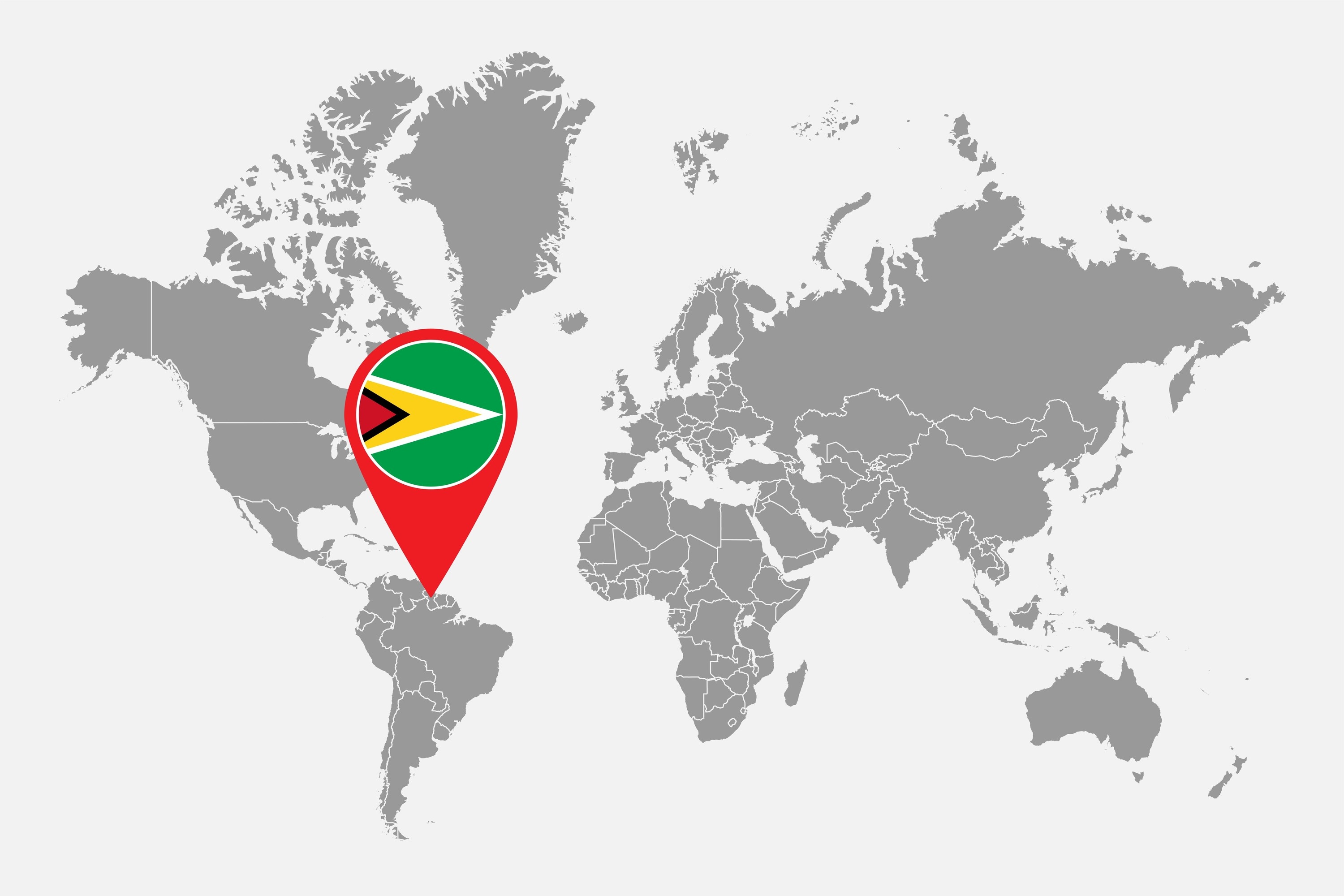 A world map with Guyana indicated