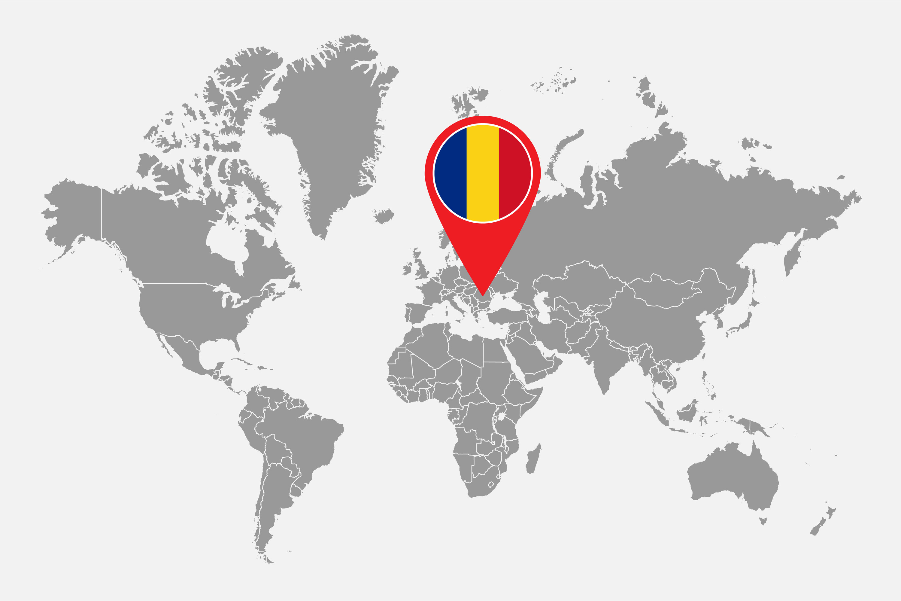 A world map with Romania indicated