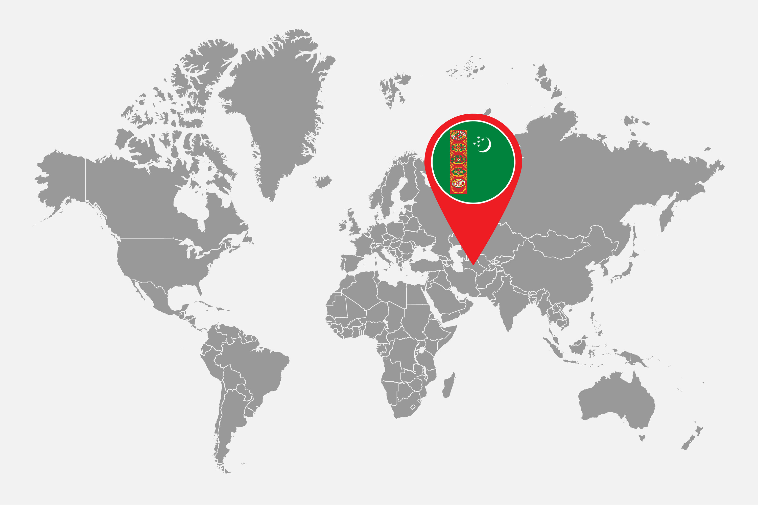 A world map with Turkmenistan indicated