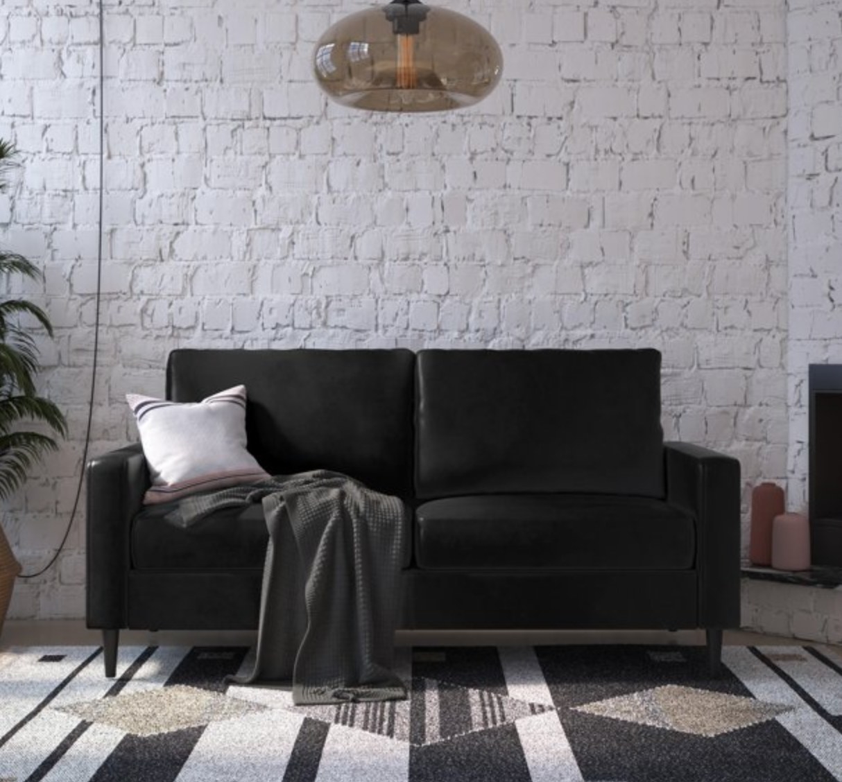 the black couch in a living room