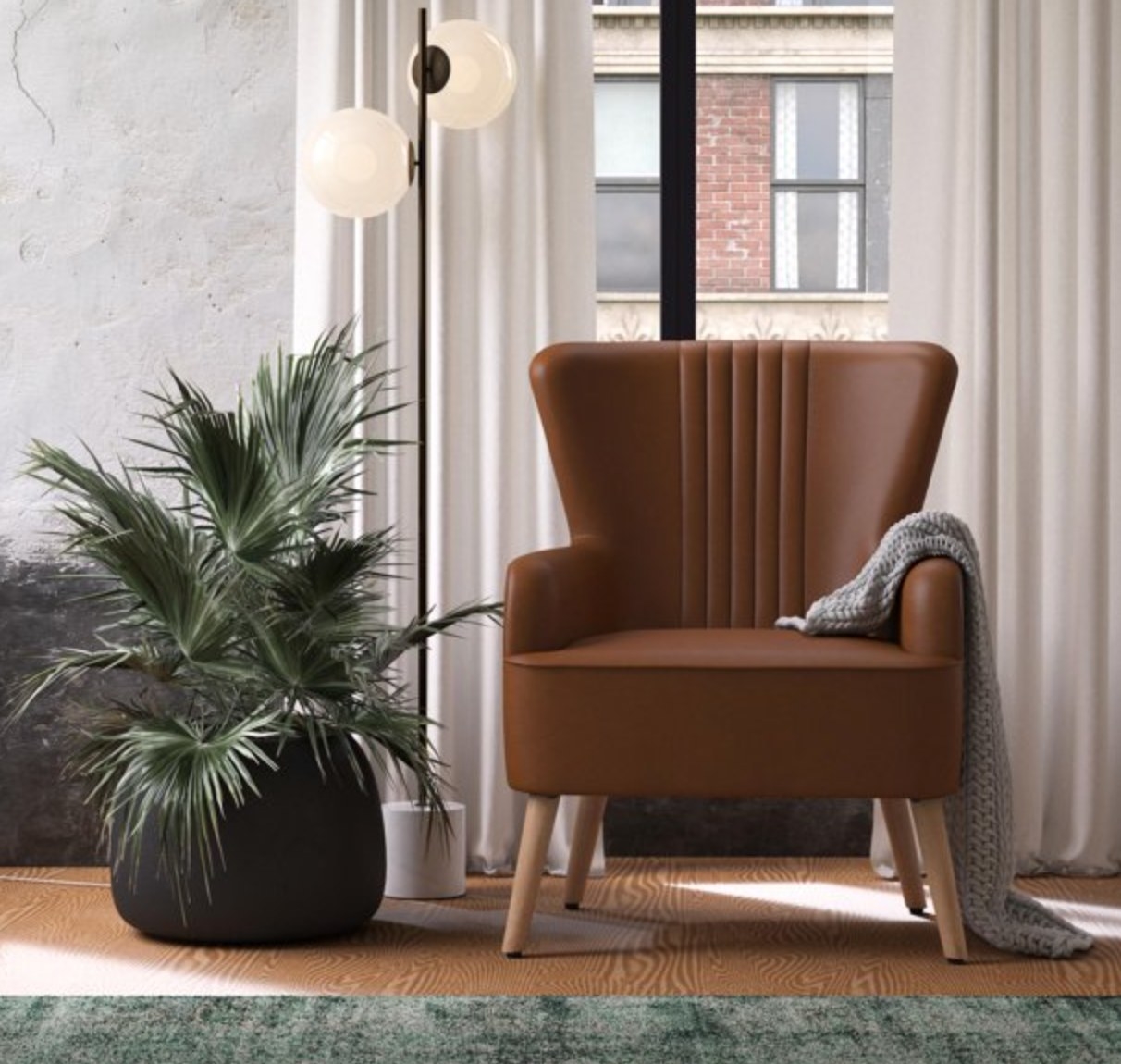 the wingback chair in the color camel