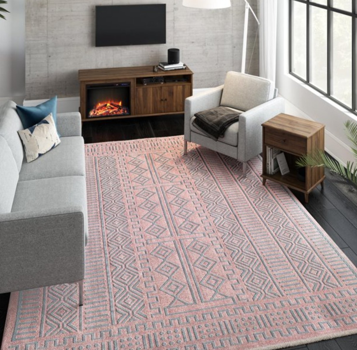 the pink and grey aztec rug