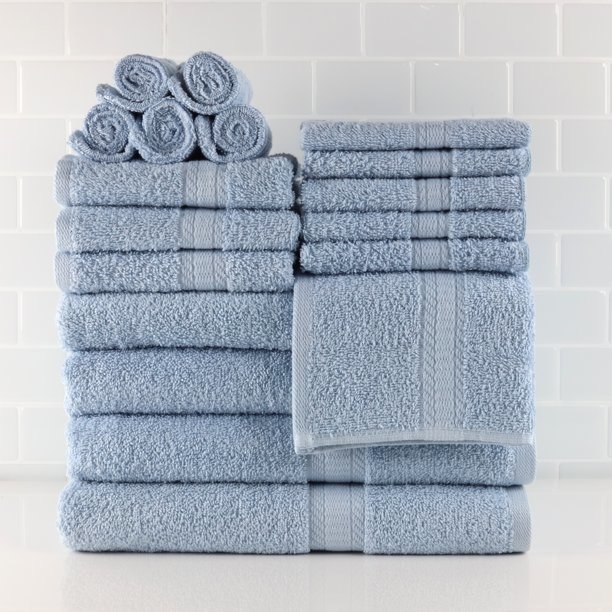 A set of blue bath towels