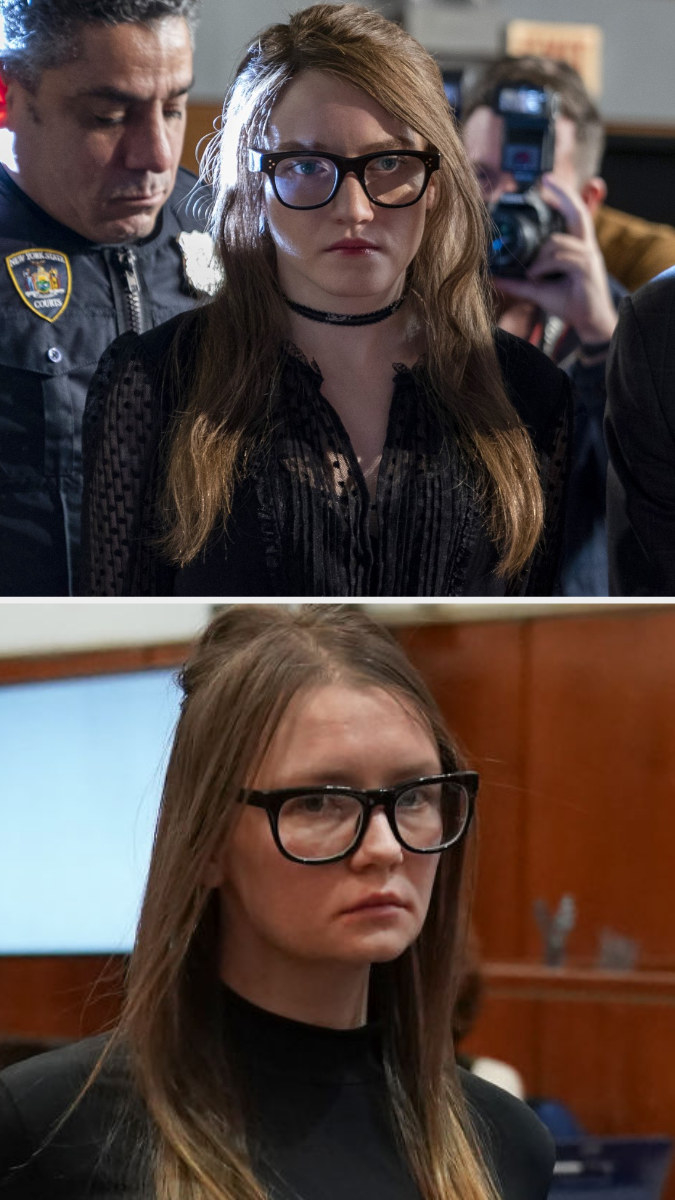 side by side of the actor and the real person in court