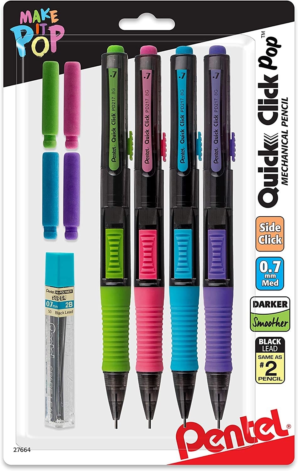 product shot of the pack of pencils that come in green pink blue and purple