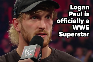 Logan Paul with a WWE microphone