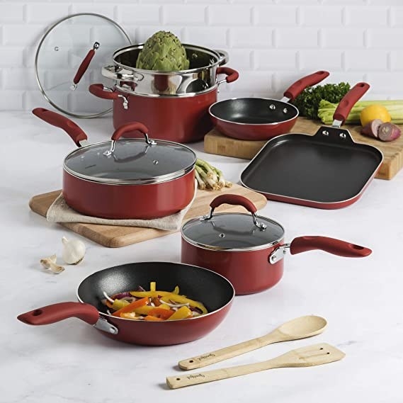 the cookware set in red