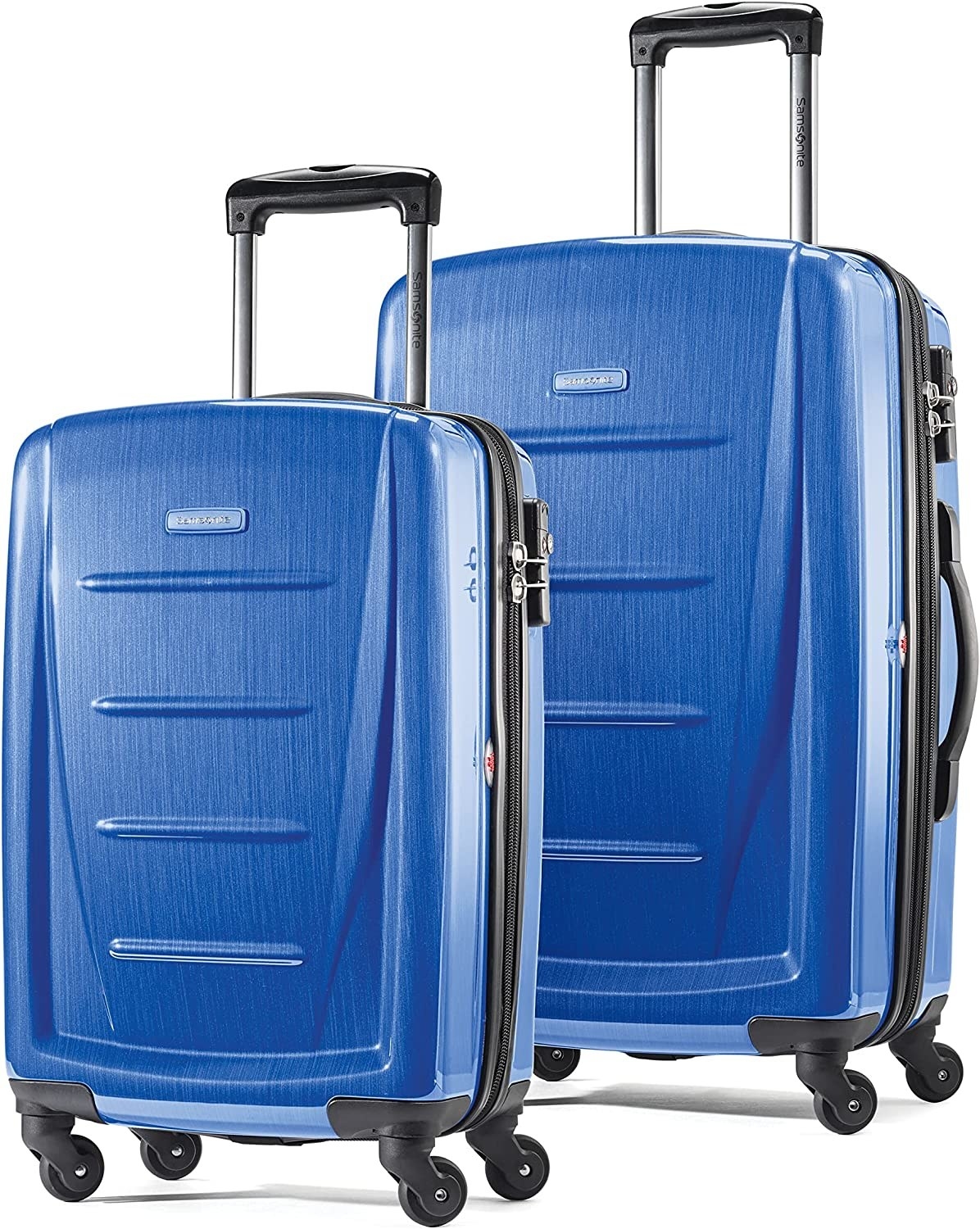 two blue samsonite suitcases