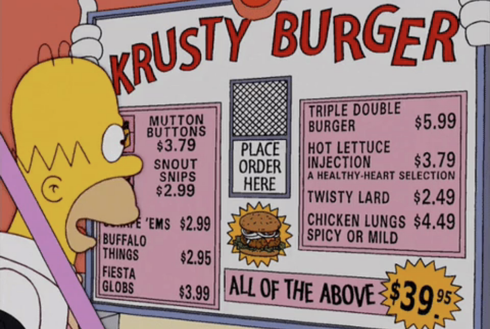 Homer Simpson ordering at Krusty Burger