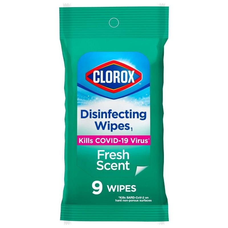 soft travel pack of 9 fresh scent clorox wipes