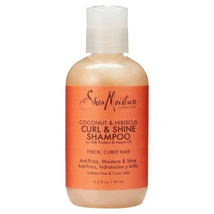 travel bottle of SheaMoisture curl and shine shampoo