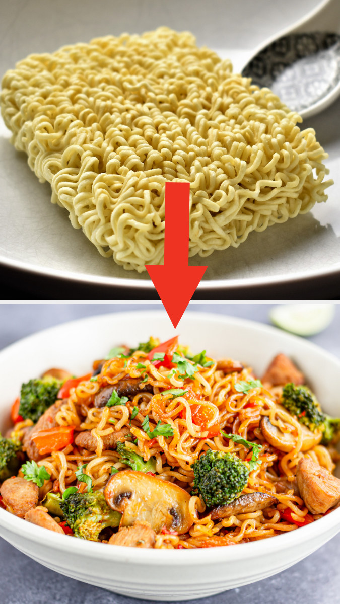 An image of ramen noodles and an image of a bowl of spaghetti