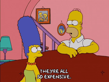 Homer Simpson saying &quot;they&#x27;re all so expensive&quot;