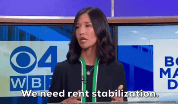 GIF of a woman saying &quot;We need rent stabilization&quot;