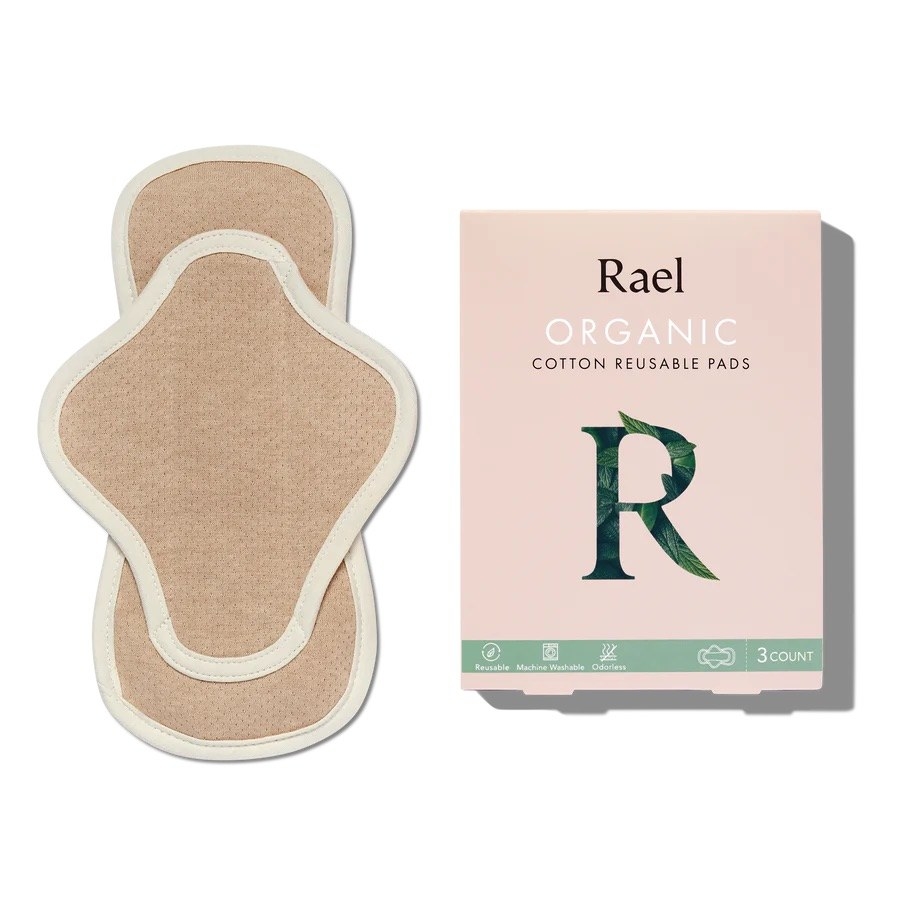 A Rael reusable period pad and the Rael box