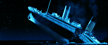 the titanic breaking in half in the ocean