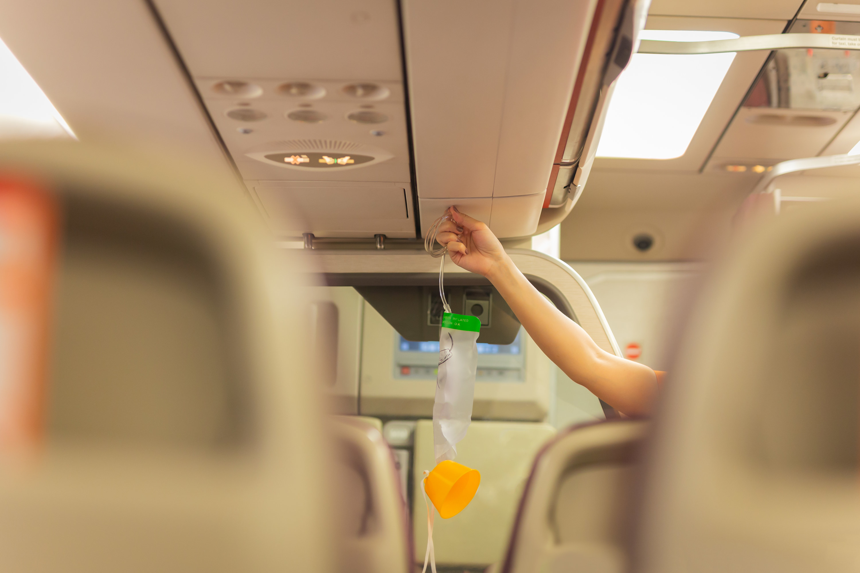 Oxygen mask in an airplane