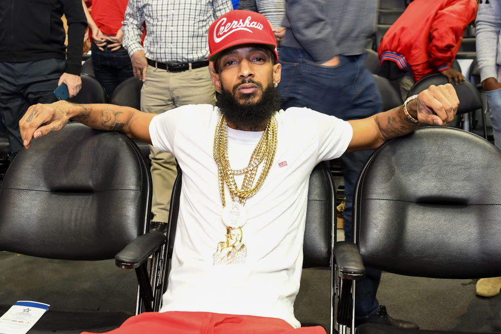 Rapper Nipsey Hussle attends a basketball game b