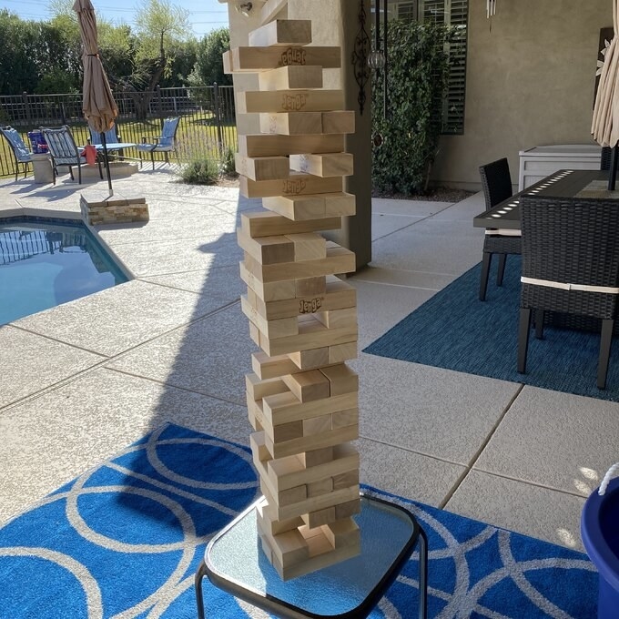 reviewer&#x27;s picture of the extra large Jenga set