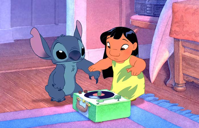 lilo and stitch listening to a record
