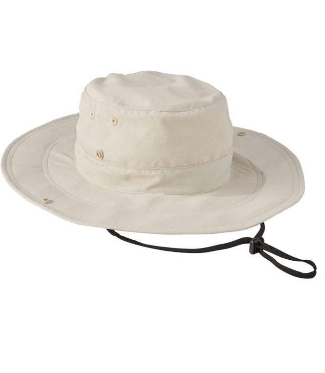 A wide brimmed tan hat