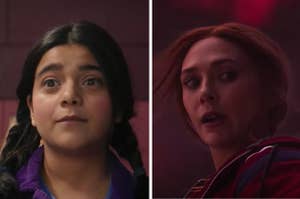 Scarlet Witch is on the left with Ms. Marvel on the right