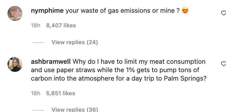&quot;Why do i have to limit my meat consumption and use paper straws while the 1% gets to pump tons of carbon into the atmosphere&quot;