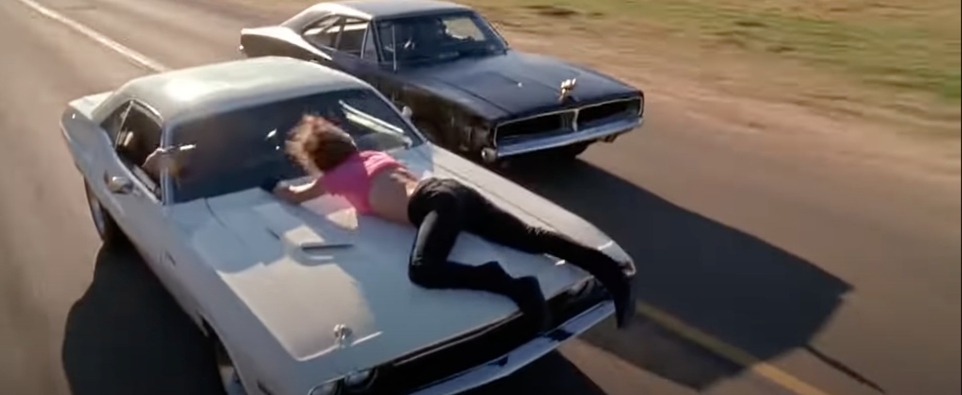 Zoe Bell performing a stunt in Death Proof car chase