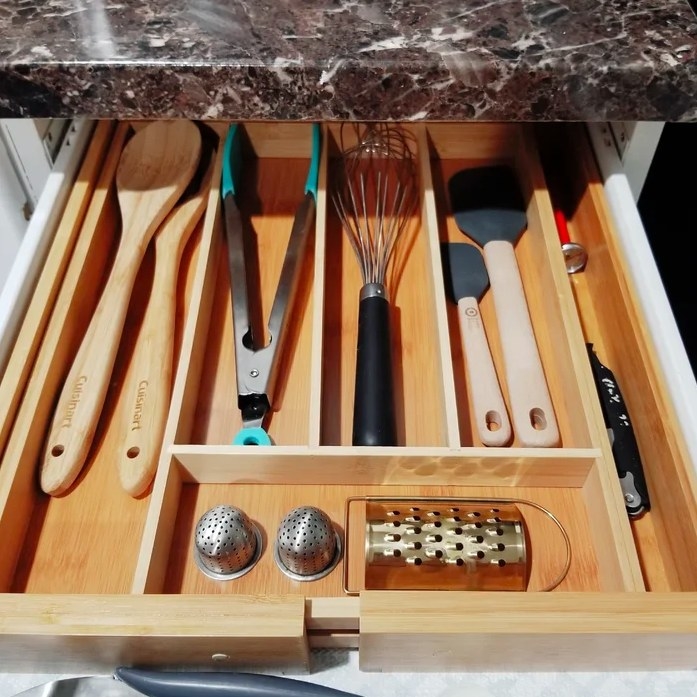 Reviewer image of bamboo divider inside drawer