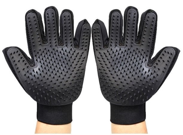 The two pet grooming gloves in black