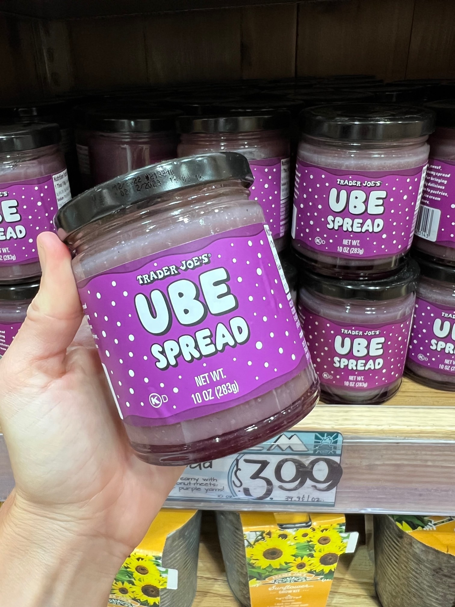 A jar of ube spread from Trader Joe&#x27;s.