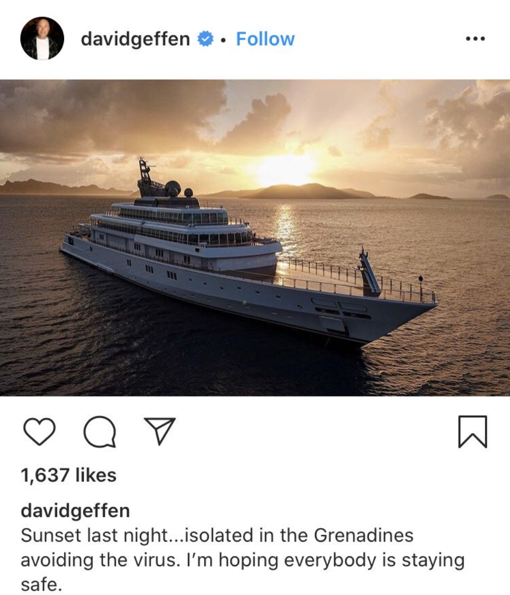David Geffen bragging about quarantining on a megayacht