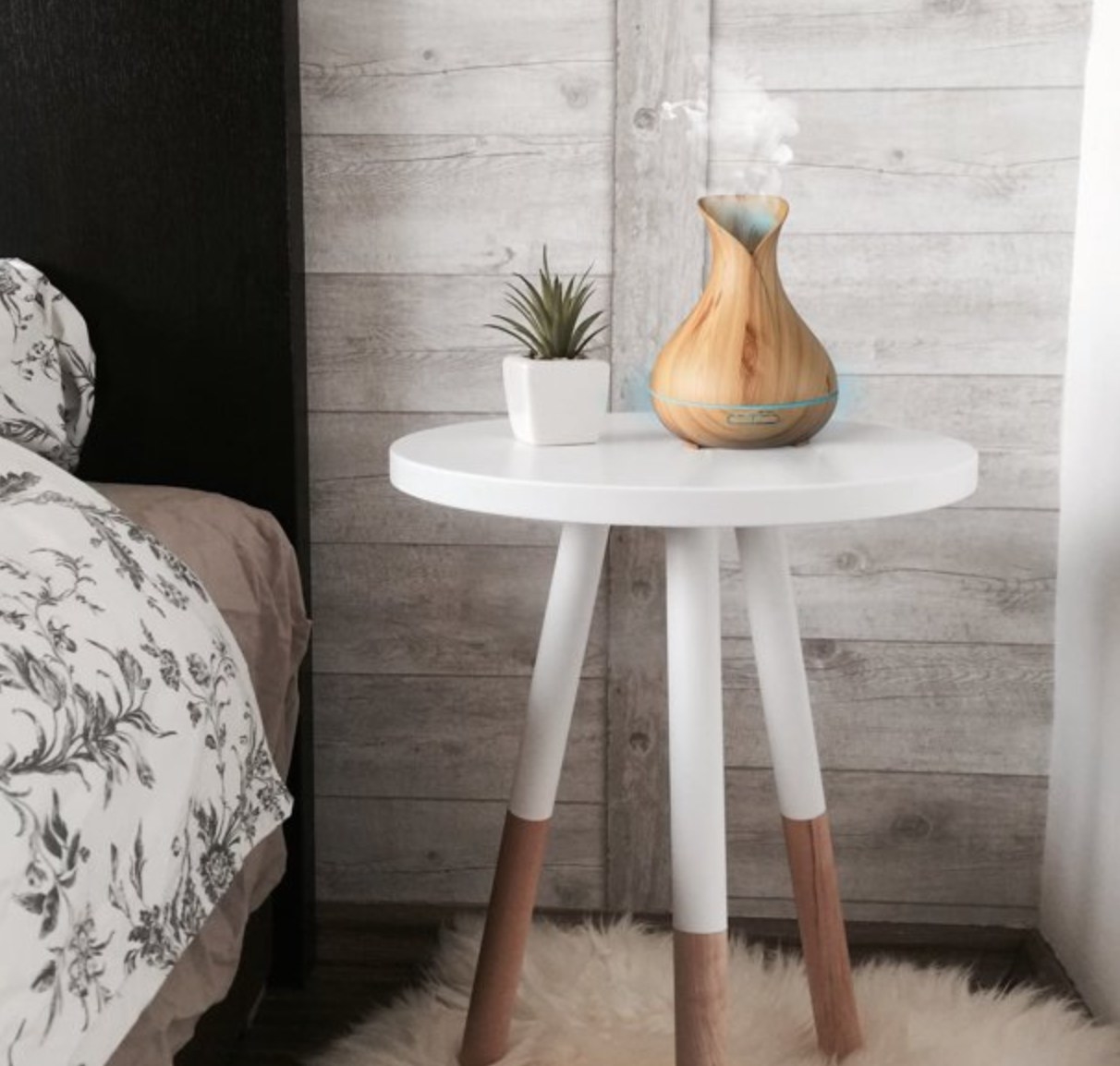 the diffuser on a bedside table