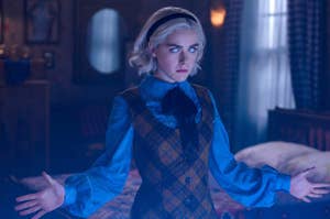 Sabrina from The Chilling Adventures of Sabrina with magical white eyes