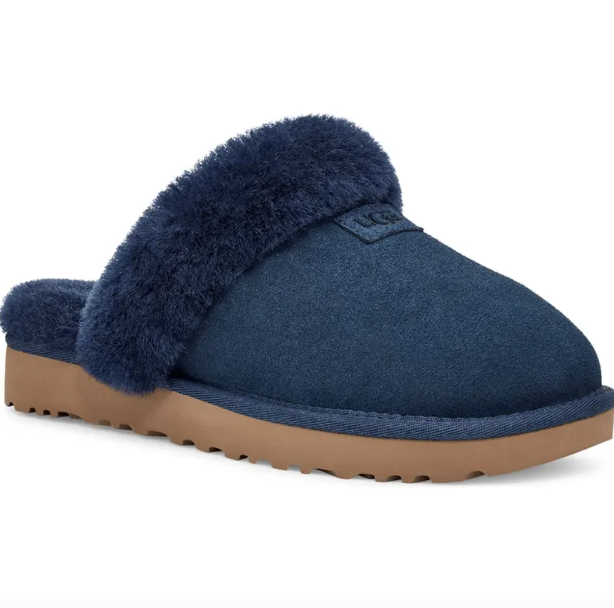a close up of the shearling slippers