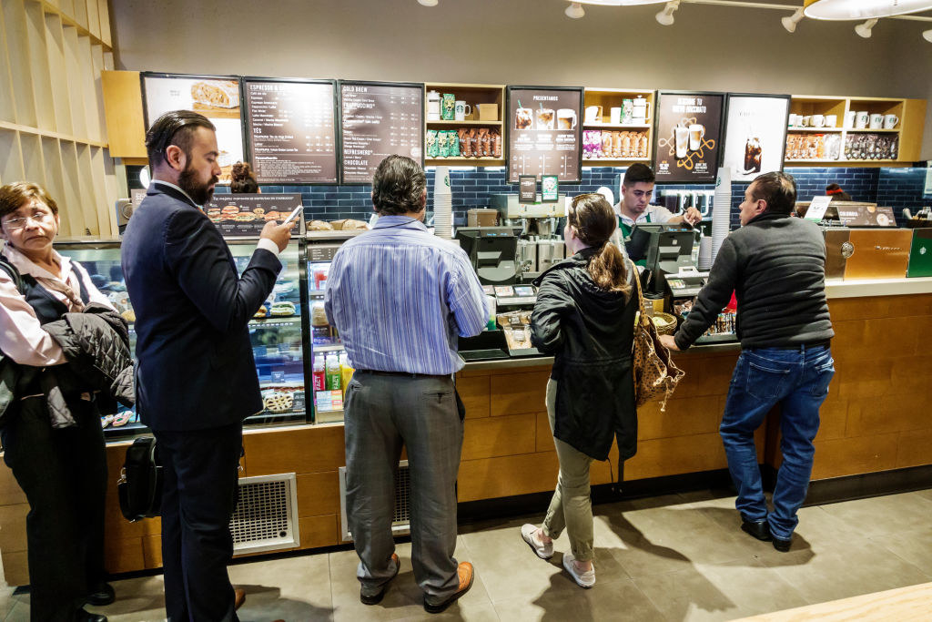 customers in line at Starbucks