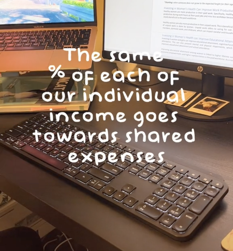 screenshot from their video saying the same percentage of their income goes toward expenses