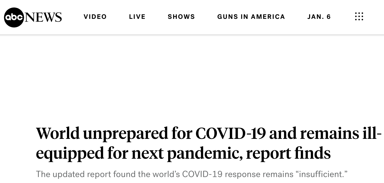 headline claiming the world is not prepared for COVID-19