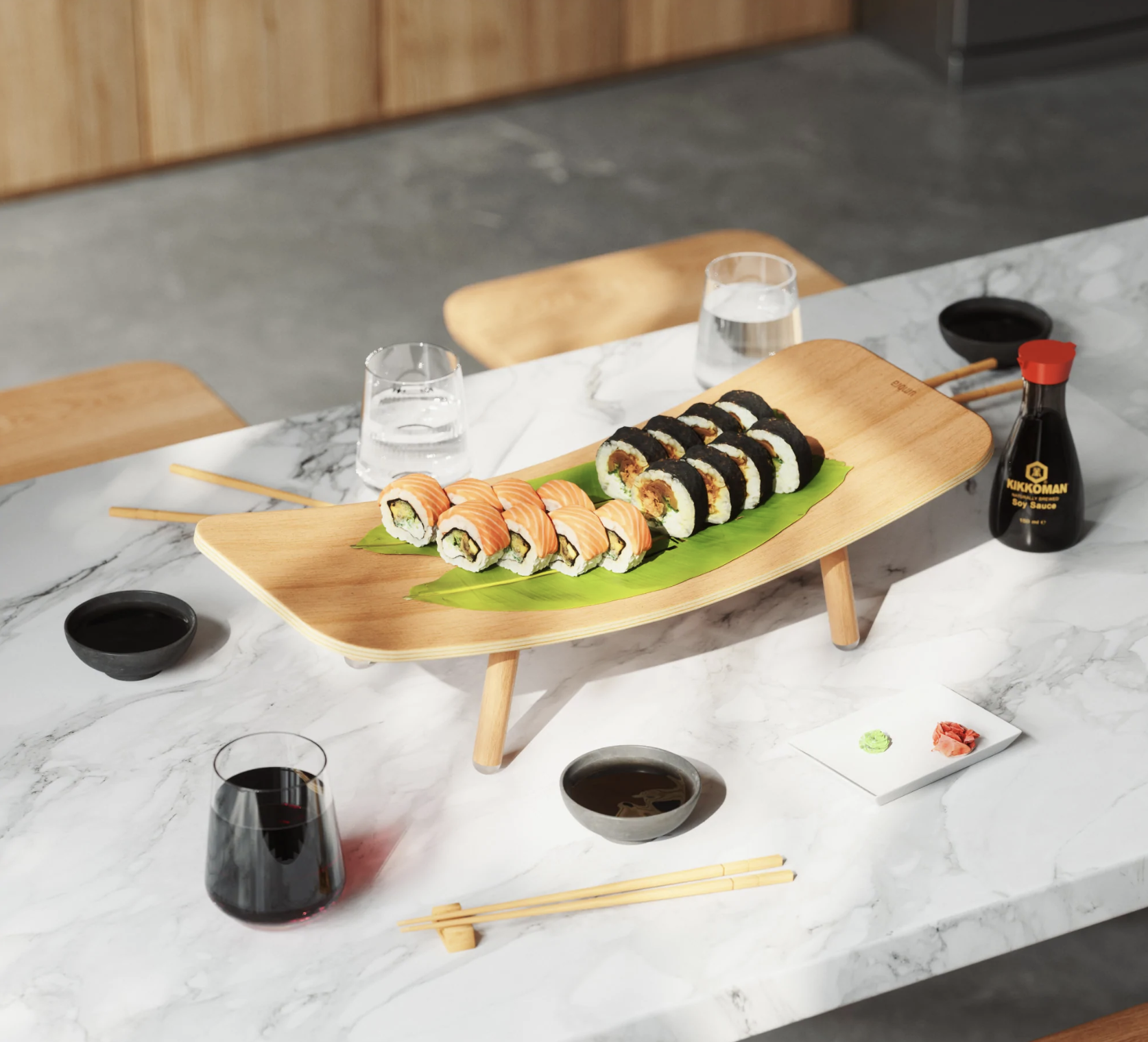 The tray with sushi on it