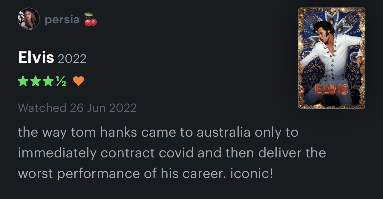 Letterboxd comment for Elvis film