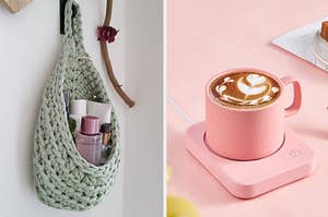 A split thumbnail of a basket and a mug warmer