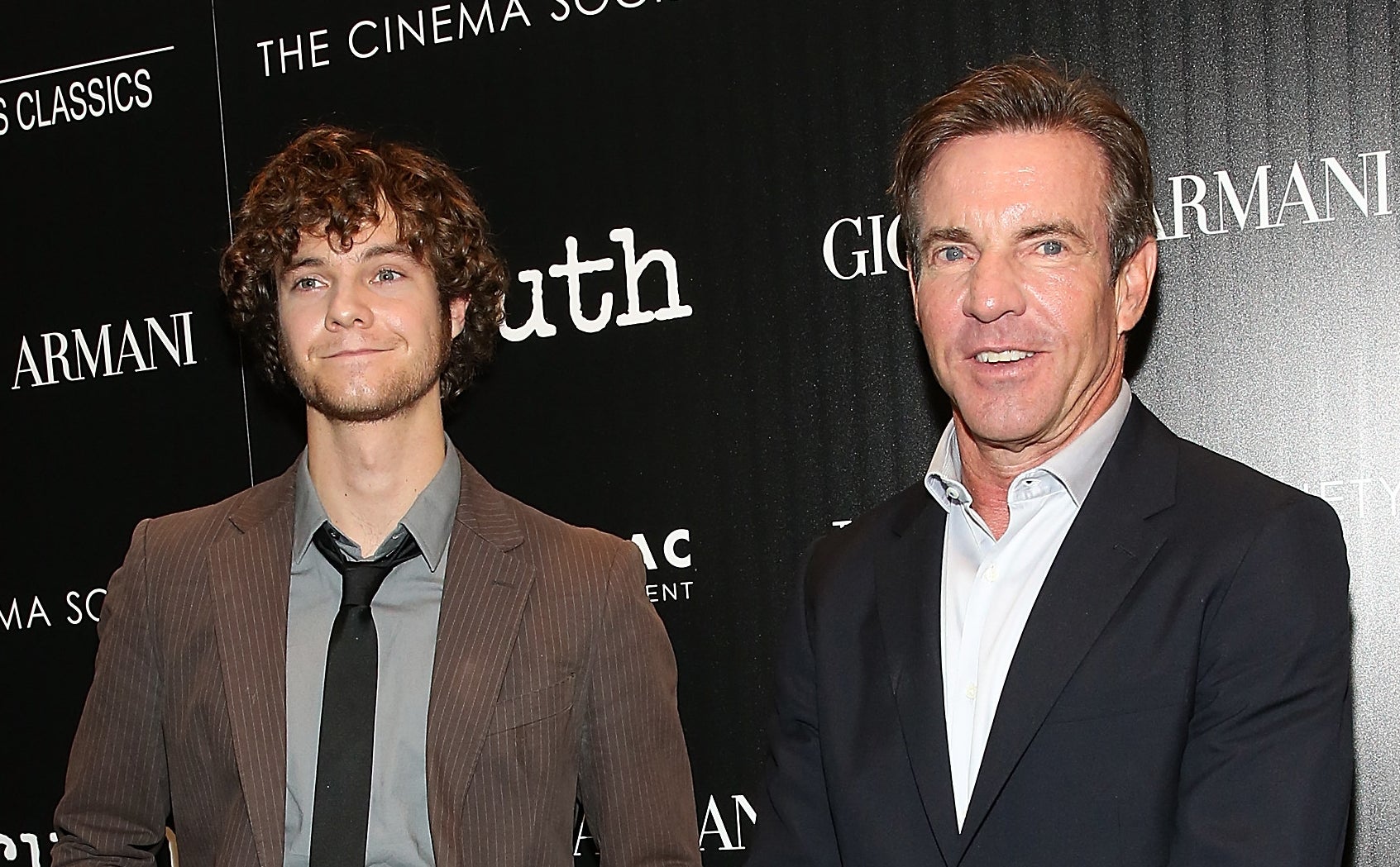Jack Quaid (L) and actor Dennis Quaid attend the screening of Sony Pictures Classics&#x27; &quot;Truth&quot; hosted by Giorgio Armani and The Cinema Society at Museum of Modern Art on October 7, 2015 in New York City.